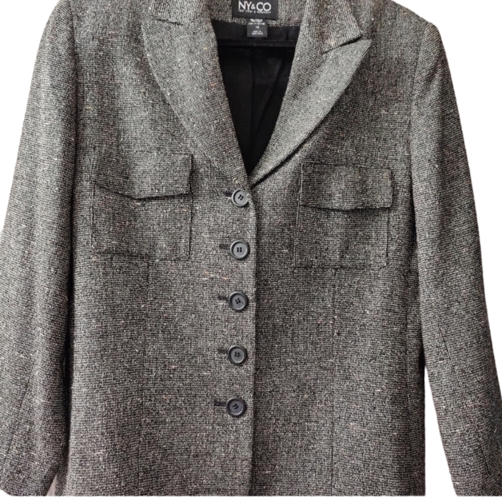 NY&C Gray Tweed Suit Jacket, Size 14 Pre Owned